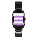 Horizontal Stripes - White and Lavender Violet Stainless Steel Barrel Watch