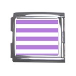 Horizontal Stripes - White and Lavender Violet Mega Link Italian Charm (18mm)