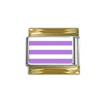Horizontal Stripes - White and Lavender Violet Gold Trim Italian Charm (9mm)