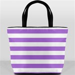 Horizontal Stripes - White and Lavender Violet Bucket Bag