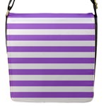 Horizontal Stripes - White and Lavender Violet Flap Closure Messenger Bag (S)