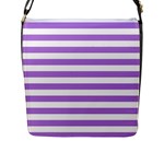 Horizontal Stripes - White and Lavender Violet Flap Closure Messenger Bag (L)