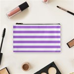Horizontal Stripes - White and Lavender Violet Cosmetic Bag (S)