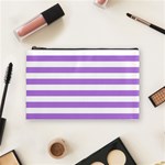 Horizontal Stripes - White and Lavender Violet Cosmetic Bag (M)