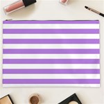 Horizontal Stripes - White and Lavender Violet Cosmetic Bag (XXL)