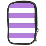 Horizontal Stripes - White and Lavender Violet Compact Camera Leather Case