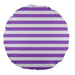 Horizontal Stripes - White and Lavender Violet Large 18  Premium Flano Round Cushion