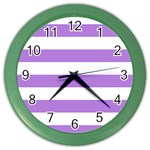 Horizontal Stripes - White and Lavender Violet Color Wall Clock