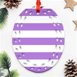 Horizontal Stripes - White and Lavender Violet Oval Filigree Ornament (Two Sides)