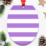 Horizontal Stripes - White and Lavender Violet Ornament (Oval)