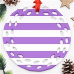 Horizontal Stripes - White and Lavender Violet Round Filigree Ornament (Two Sides)