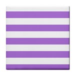 Horizontal Stripes - White and Lavender Violet Tile Coaster