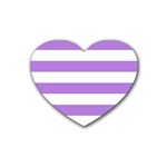 Horizontal Stripes - White and Lavender Violet Rubber Coaster (Heart)