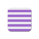 Horizontal Stripes - White and Lavender Violet Rubber Square Coaster (4 pack)