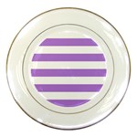 Horizontal Stripes - White and Lavender Violet Porcelain Plate