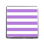 Horizontal Stripes - White and Lavender Violet Memory Card Reader (Square)