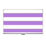 Horizontal Stripes - White and Lavender Violet Business Card Holder