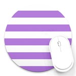 Horizontal Stripes - White and Lavender Violet Round Mousepad