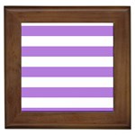 Horizontal Stripes - White and Lavender Violet Framed Tile