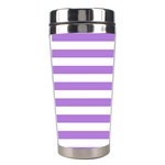 Horizontal Stripes - White and Lavender Violet Stainless Steel Travel Tumbler