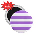 Horizontal Stripes - White and Lavender Violet 2.25  Magnet (10 pack)