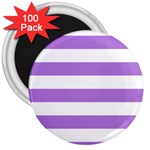 Horizontal Stripes - White and Lavender Violet 3  Magnet (100 pack)