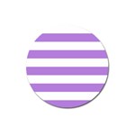 Horizontal Stripes - White and Lavender Violet Magnet 3  (Round)