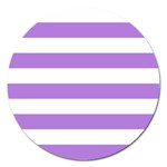 Horizontal Stripes - White and Lavender Violet Magnet 5  (Round)