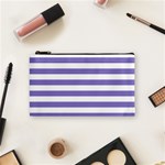 Horizontal Stripes - White and Ube Violet Cosmetic Bag (S)