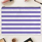 Horizontal Stripes - White and Ube Violet Cosmetic Bag (XXXL)