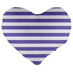 Horizontal Stripes - White and Ube Violet Large 19  Premium Flano Heart Shape Cushion