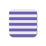 Horizontal Stripes - White and Ube Violet Rubber Square Coaster (4 pack)