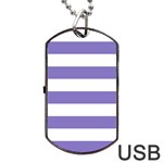 Horizontal Stripes - White and Ube Violet Dog Tag USB Flash (One Side)