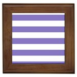 Horizontal Stripes - White and Ube Violet Framed Tile