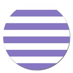 Horizontal Stripes - White and Ube Violet Magnet 5  (Round)