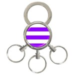 Horizontal Stripes - White and Violet 3-Ring Key Chain