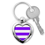 Horizontal Stripes - White and Violet Key Chain (Heart)