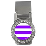 Horizontal Stripes - White and Violet Money Clip (CZ)