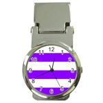 Horizontal Stripes - White and Violet Money Clip Watch