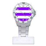 Horizontal Stripes - White and Violet Nurses Watch