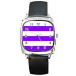 Horizontal Stripes - White and Violet Square Metal Watch