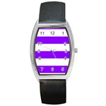 Horizontal Stripes - White and Violet Barrel Style Metal Watch