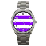 Horizontal Stripes - White and Violet Sport Metal Watch