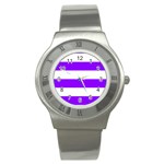 Horizontal Stripes - White and Violet Stainless Steel Watch