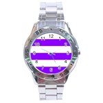 Horizontal Stripes - White and Violet Stainless Steel Analogue Watch
