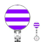 Horizontal Stripes - White and Violet Stainless Steel Nurses Watch