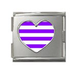 Horizontal Stripes - White and Violet Mega Link Heart Italian Charm (18mm)