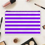 Horizontal Stripes - White and Violet Cosmetic Bag (L)