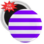 Horizontal Stripes - White and Violet 3  Magnet (100 pack)