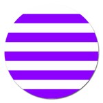 Horizontal Stripes - White and Violet Magnet 5  (Round)